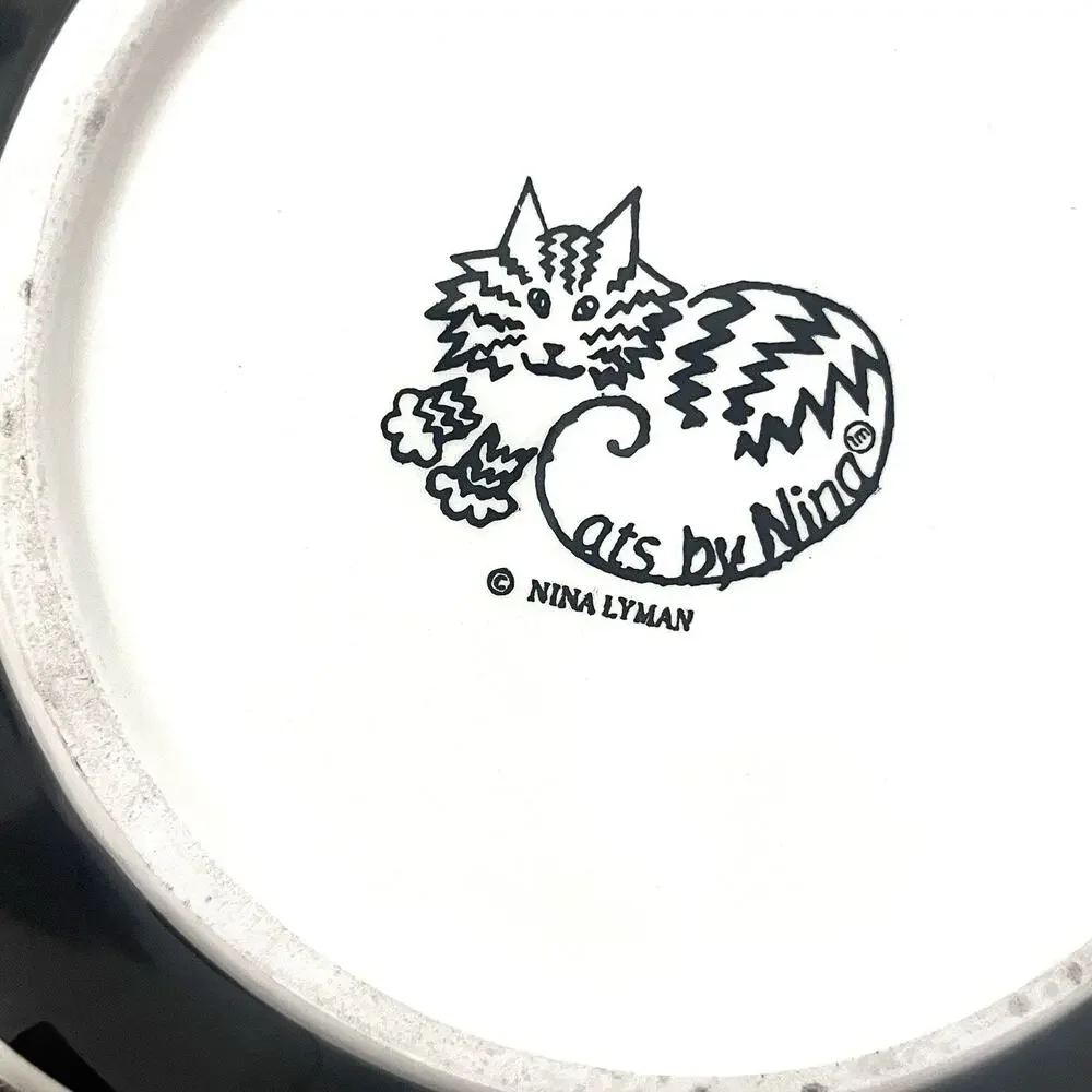 Cats By Nina Lyman Ceramic Bowl Brown Tabby Cat Green Eyes Striped Long Haired